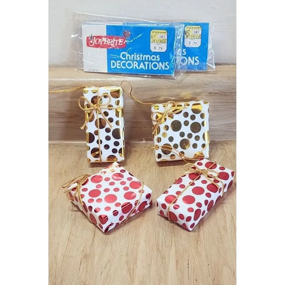 Vintage Joybrite Gift Package Hanging Ornament Decorations 4 Pieces